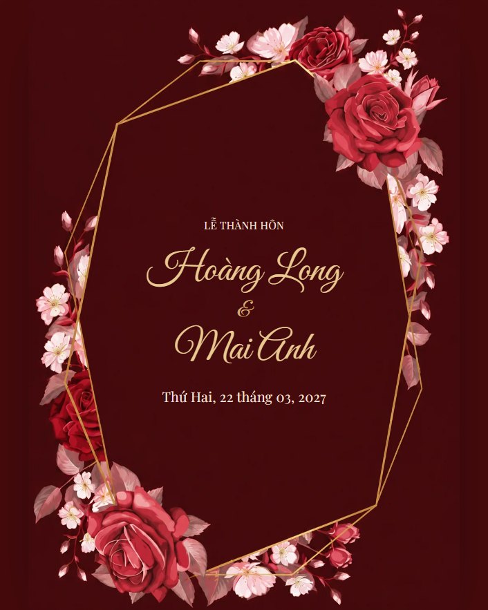 Mẫu thiệp Hồng Nhung Khung Vàng