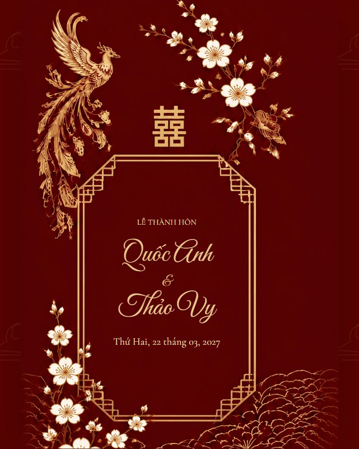 Mẫu thiệp Hỷ Phượng Đỏ