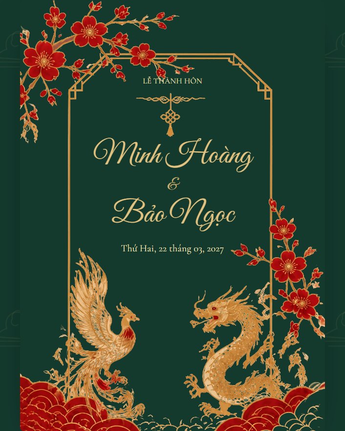 Mẫu thiệp Long Phụng Xanh