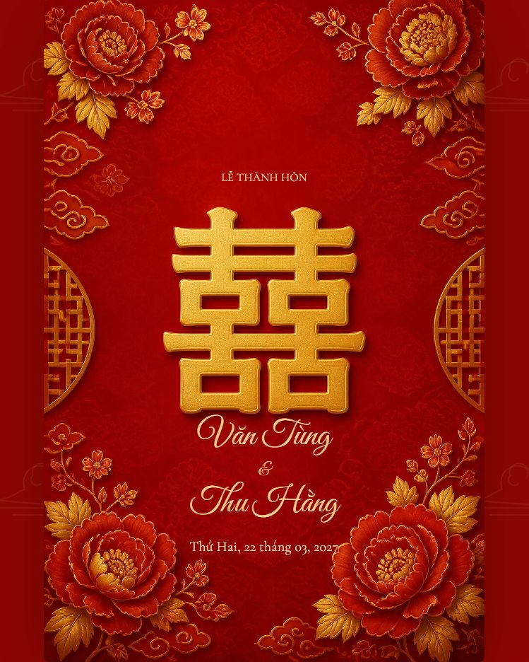 Mẫu thiệp Song Hỷ Đỏ