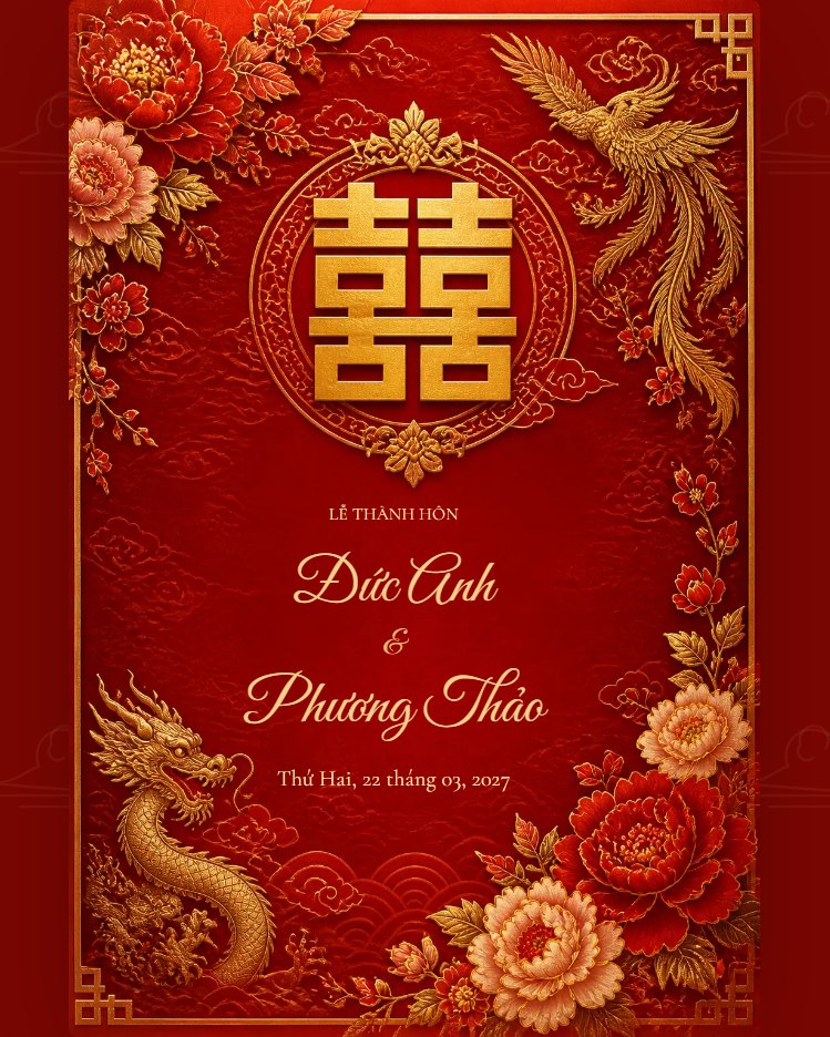 Mẫu thiệp Song Hỷ Hoàng Kim