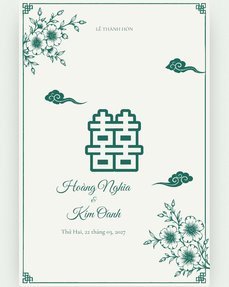 Mẫu thiệp Song Hỷ Xanh