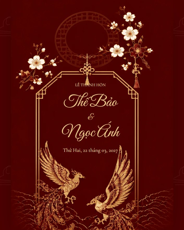Mẫu thiệp Song Phụng Đỏ